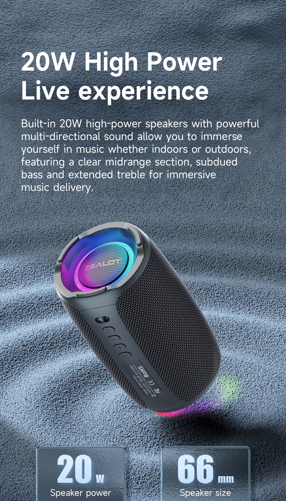 Zealot-S61 Bluetooth Speaker,with IPX6 Waterproof Protection and Outdoor Bass Sound for Backyard and Beach Party,10W Loudspeaker