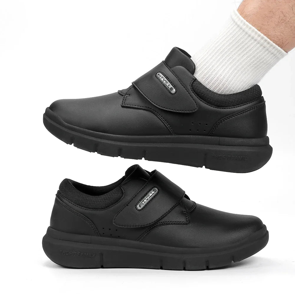 Extra Wide Men'S Diabetic Shoes Leather Walking Shoes For Elder Orthopedic Toes Swollen Feet Non-Slip With Arch Support