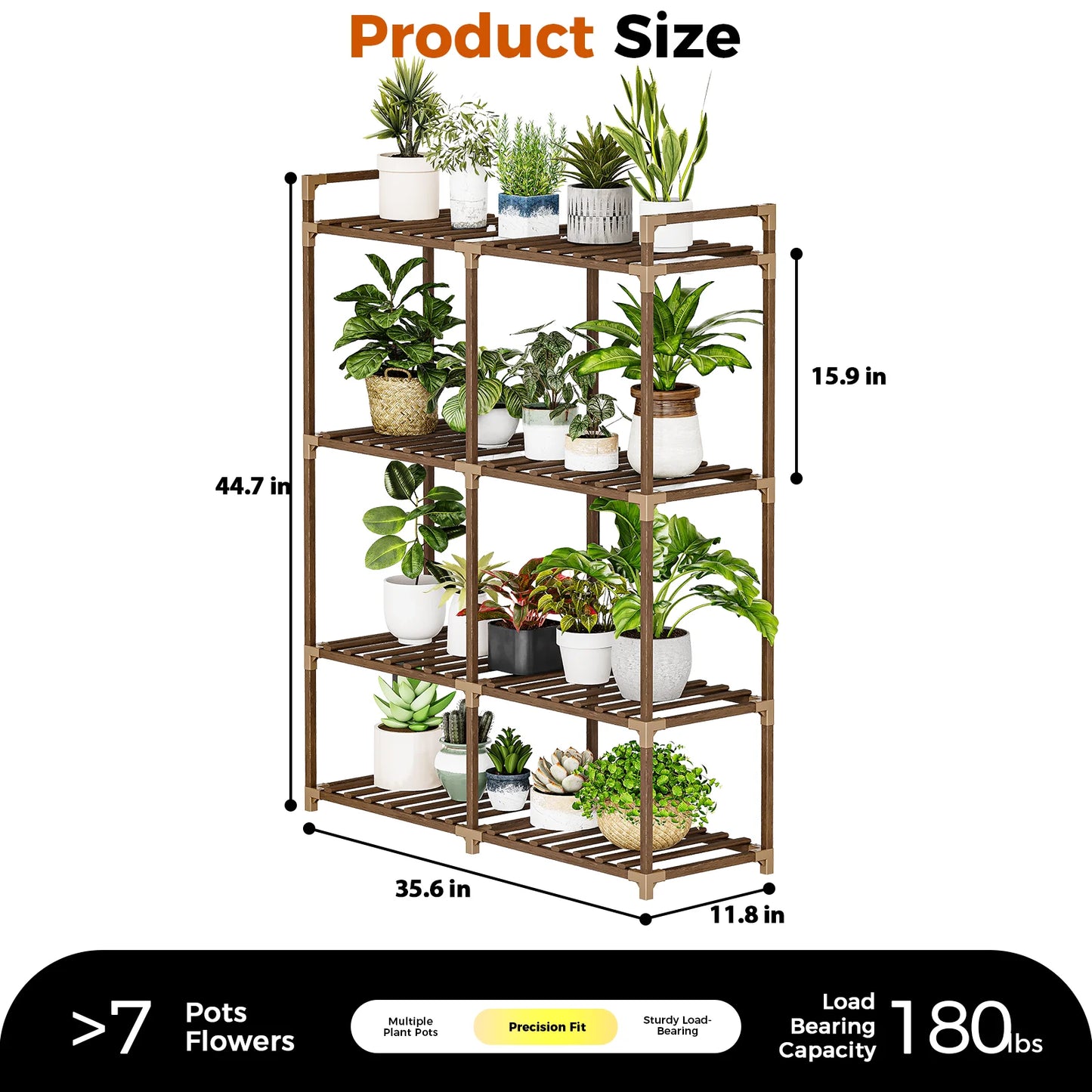 Bamworld Large Plant Stand with Grow Lights for Indoor Plants 4 Tier Wood Plant Shelf Flower Stand for Patio Living Room Balcony