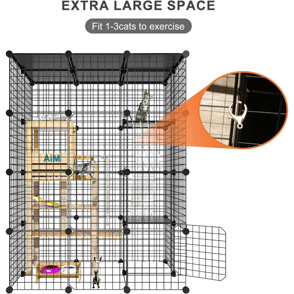 Cat Large Enclosure - DIY Catio Ideal for 1-3 Cats, Indoor & Outdoor, Detachable Metal Wire Kennel, 2x3x4 Exercise Place