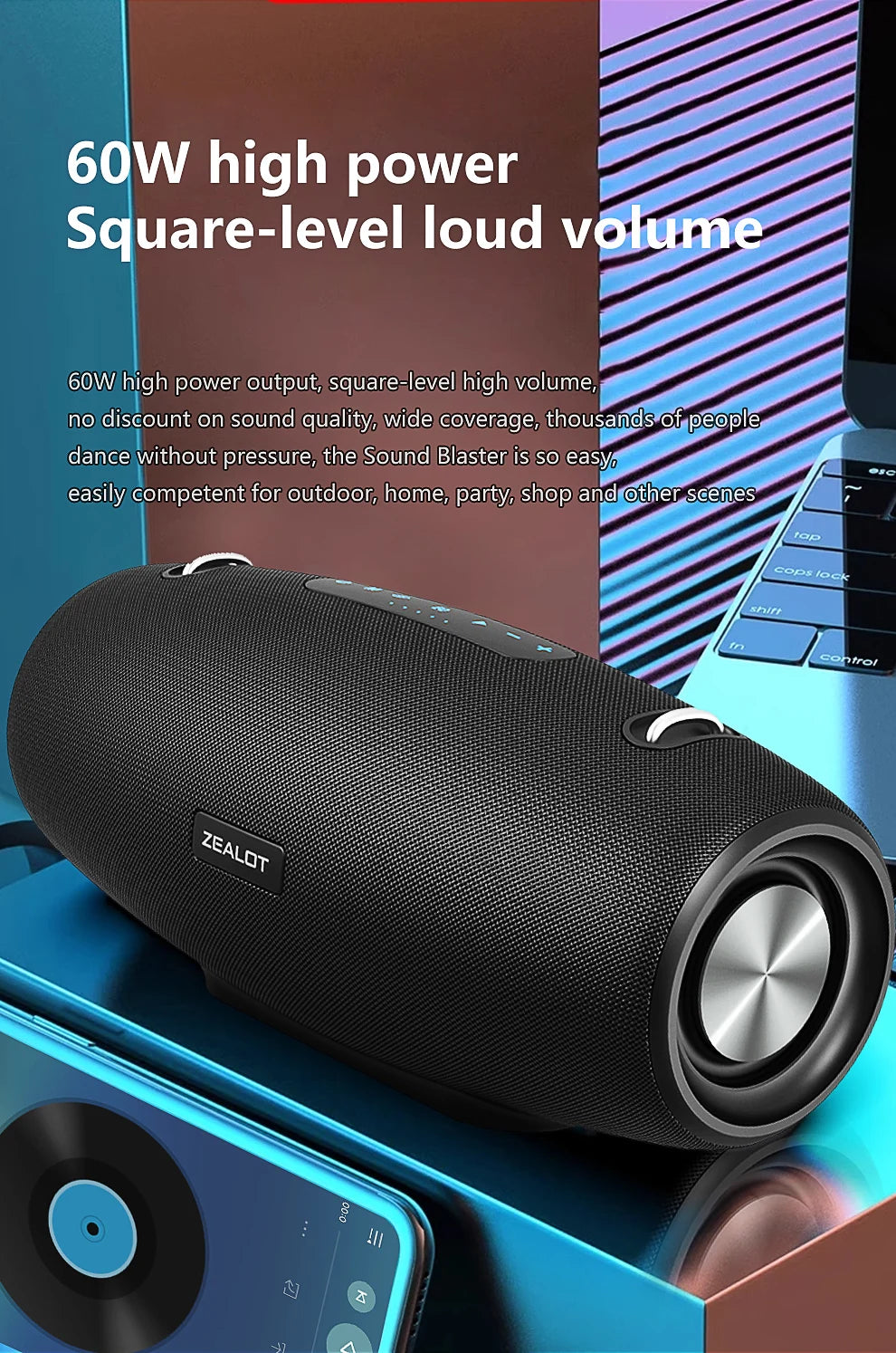 Zealot S67 Wireless Speaker WithShoulder Strap,Outdoor,Waterproof,Portable Speaker with Loud Stero and Booming Bass,40H Playtime