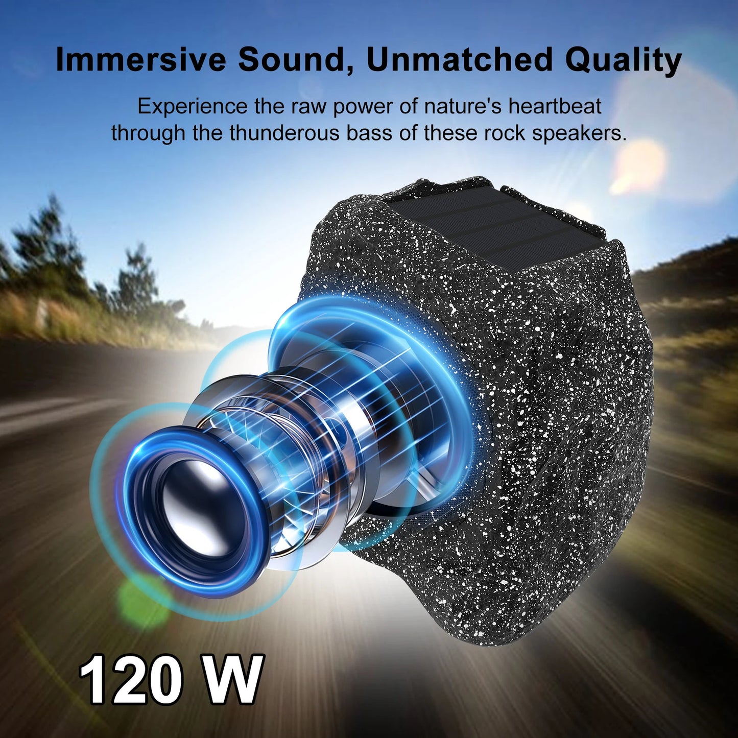 Herdio 8" Rock Bluetooth Speakers Outdoor Waterproof IPX7 Wireless Solar 240W TWS Connection Powered With Rechargeable Battery