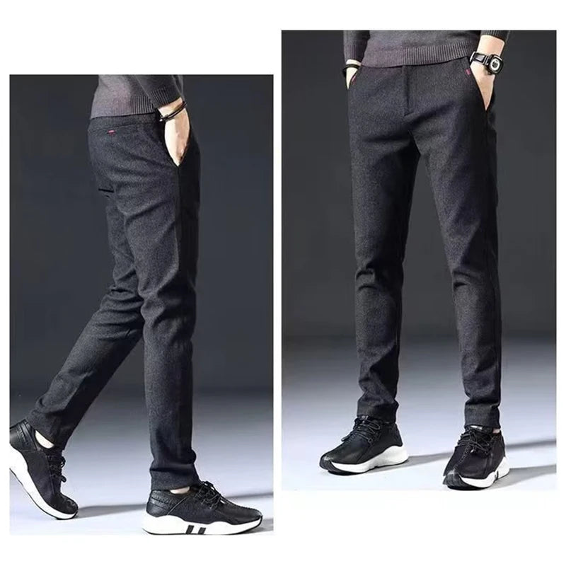 Men's Straight Leg Long Daily Pants Casual Straight Slim Fit Narrow Leg Trousers Stylish Male Suit Work Fashion Blue Gray Pants
