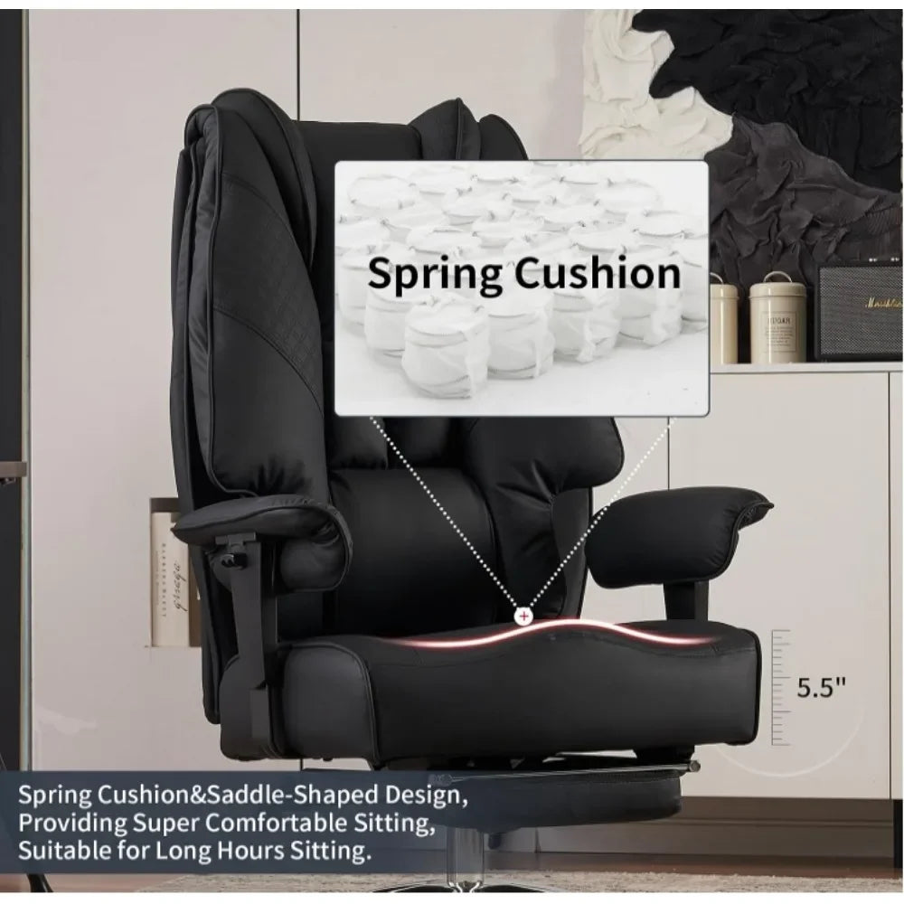 Leather High Back Executive Office Chair with Footrest, Ergonomic Chair Lumbar Support, Relieve Lower Back Pain (Black)