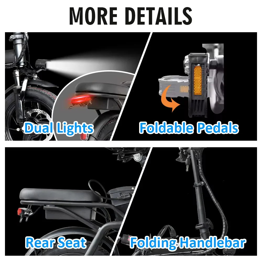 Deepower 14 Inch Foldable Electric Bicycle 400W Motor 48V 15AH Adult Mini Electric Bike Suitable for City Commuting Travel EBike