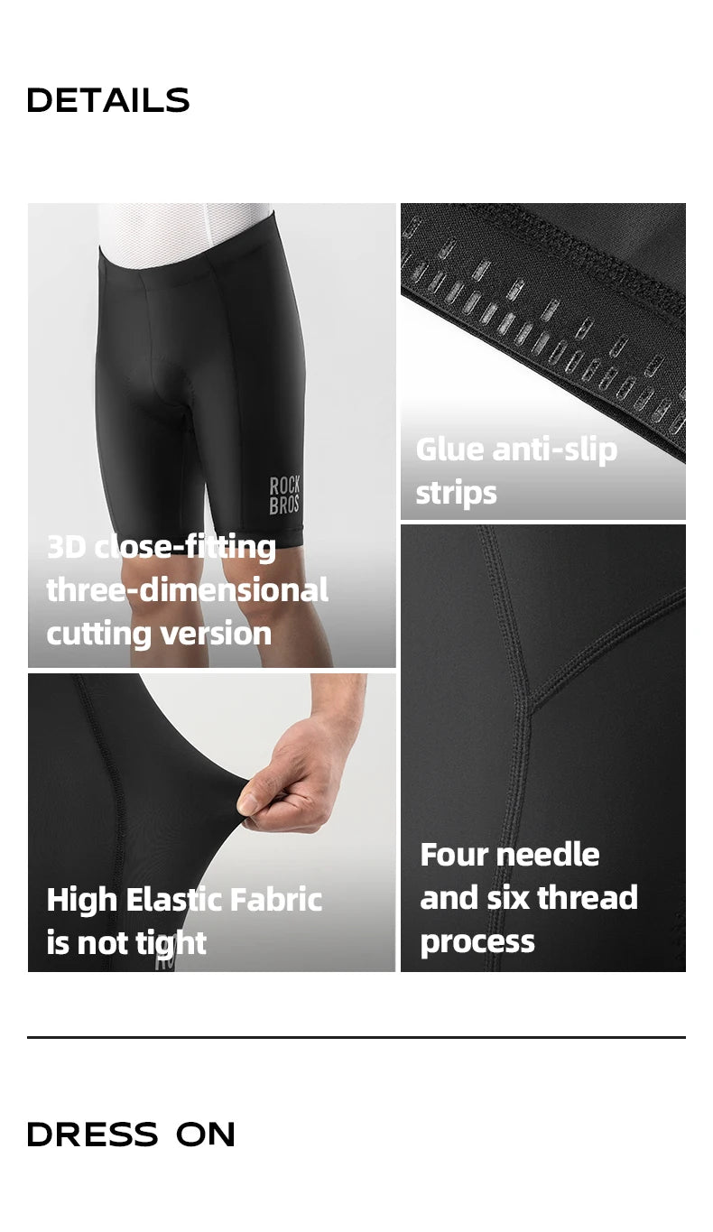 ROCKBROS Men's Cycling Shorts 3D Gel Pad Cycling Underwear Anti-Slip Breathable Bike Bicycle Liner Shorts Men MTB Road Riding