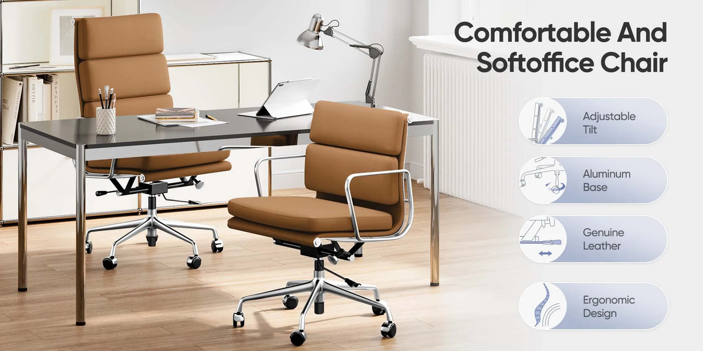 Office Guest Chair Genuine Leather Executive Chair Reception Chairs with Wheels Adjustable Swivel Rolling Office Chairs