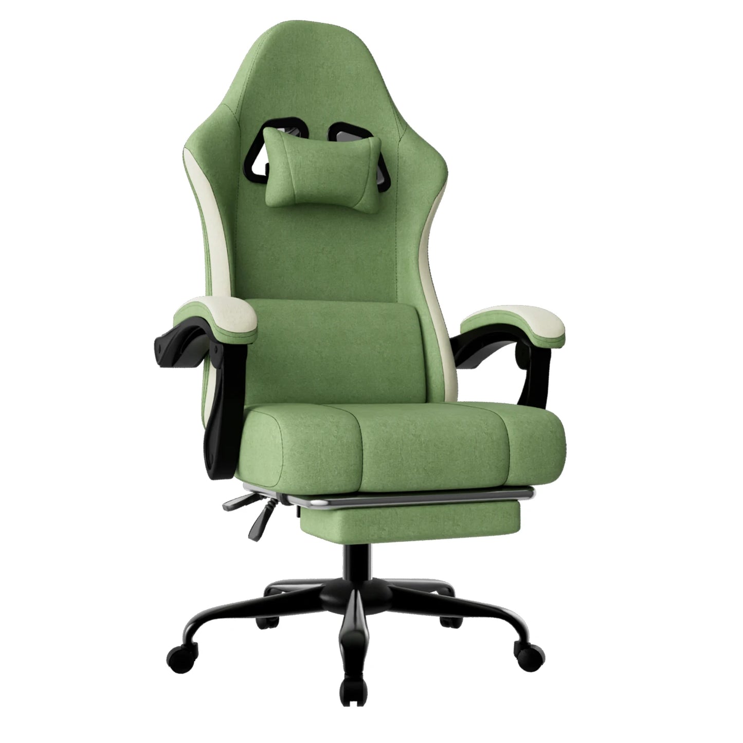 Ergonomic Gaming Chair with Pocketed Spring Cushion, Breathable Fabric Computer Chair with Footrest, Adjustable Lumbar Support V