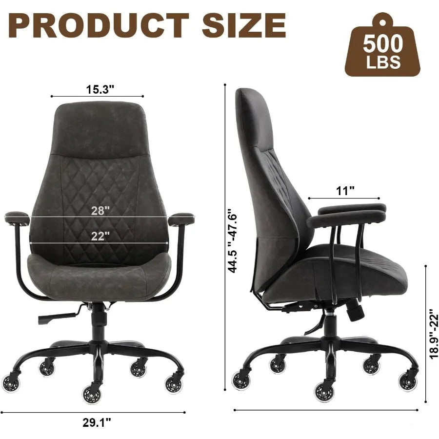 Home Office Desk Chair Ergonomic High Back Leather Computer Chair with Lumbar Support Adjustable Height Recline Swivel Executiv