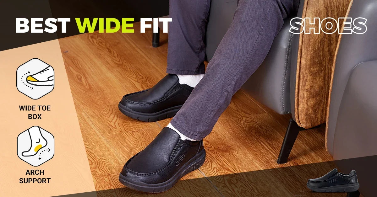 Men'S Slip-On Casual Business Shoes Leather Shoe Wide Width 2E Lightweight For Swollen Feet With Arch Support Pain Relief