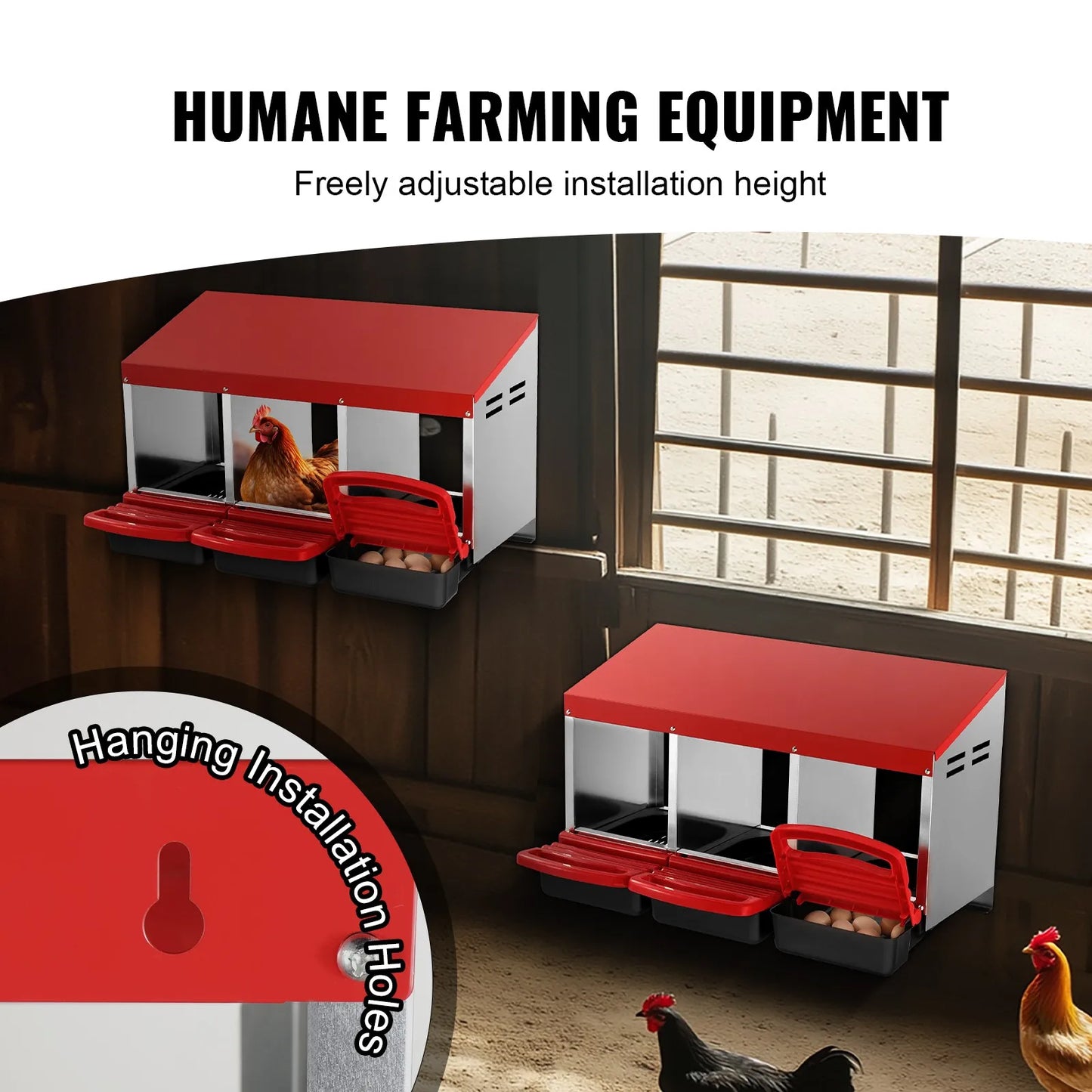 3-Compartment Chicken Nest Box Metal Box with Inclined Nesting Boxes
