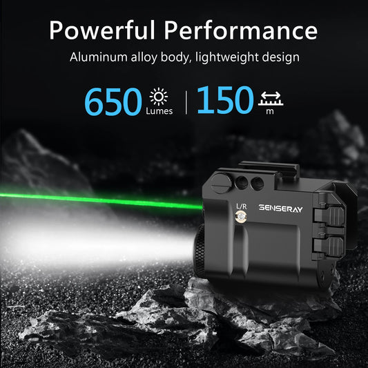 Pistol Light Green Laser Beam Combo Rechargeable Gun Light Strobe Magnetic Charging 1913 Picatinny Rail Mounted Flashlight