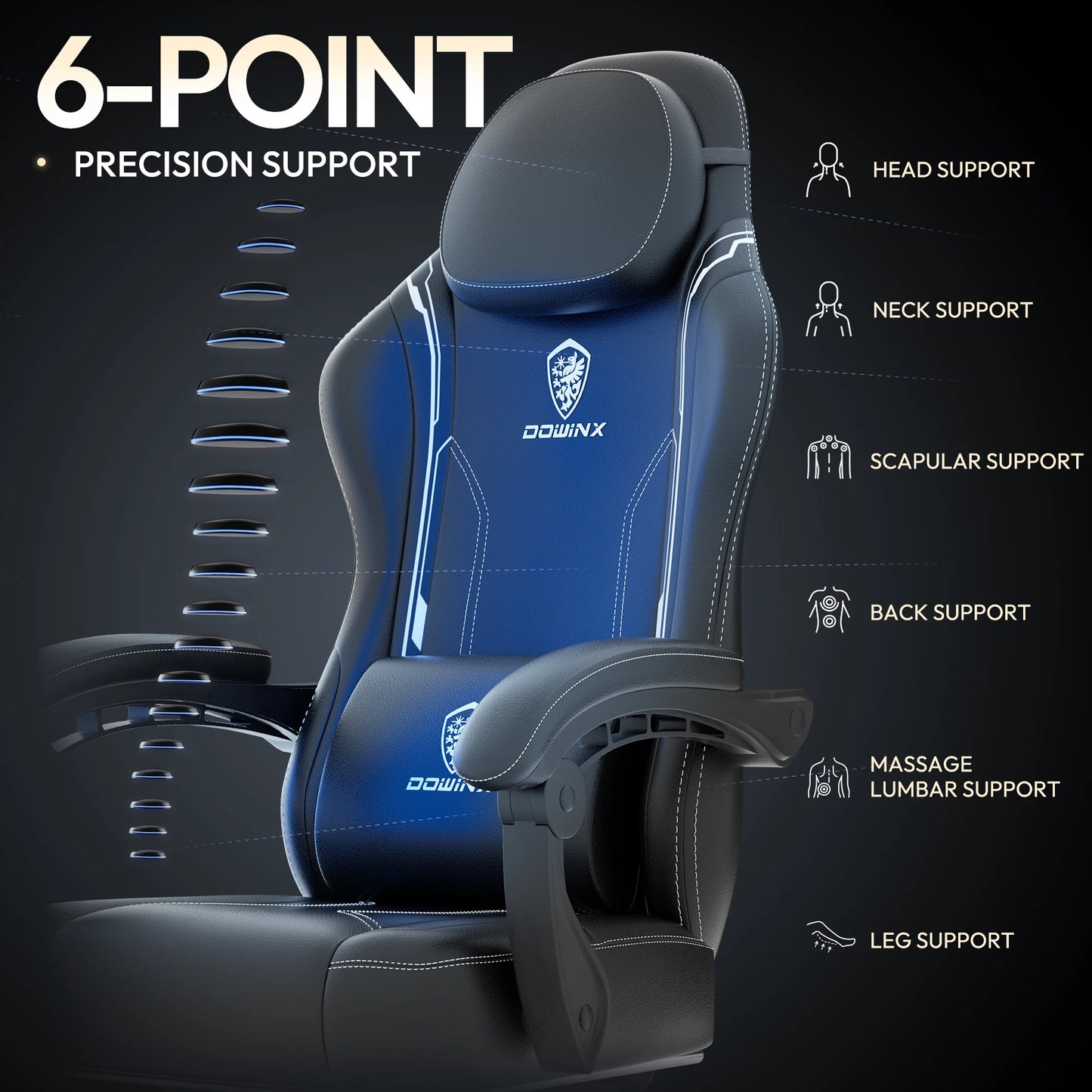 Dowinx Gaming Chair with Pocket Spring Cushion, Ergonomic Game Chair with Massage Lumbar Support and Footrest for Adults