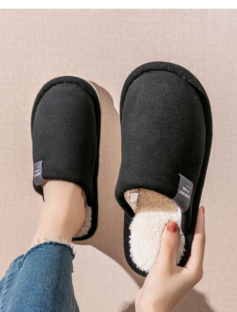 Household Indoor Men's Slippers Autumn and Winter Home Floor for Guests Lightweight Quiet Non-slip Suede Fabric Couple's Shoes