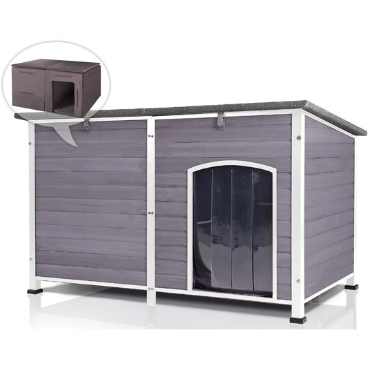 Large Dog House with Insulated Liner for Outdoor - Waterproof Outside Dog Kennel for Small, Medium, and Large Dog with All-Aroun