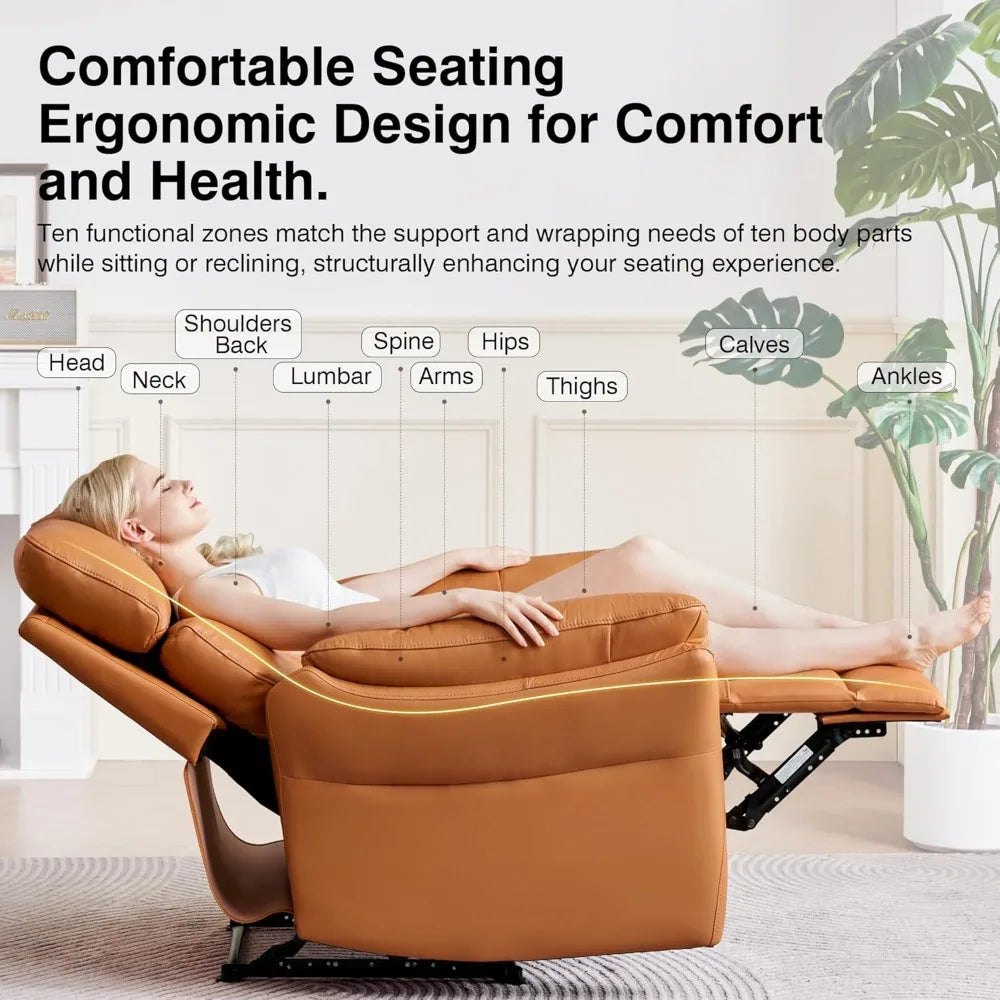 Italian Crafted Top Grain Leather Recliner Chair, Wall-Hugging Design for Living Rooms