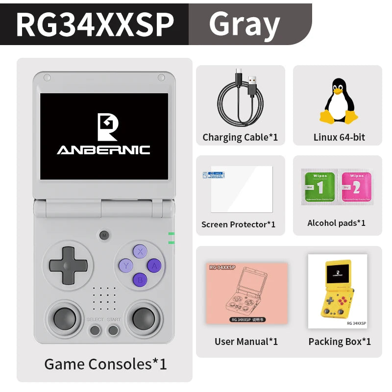 Anbernic RG34XXSP Retro Flip Handheld Game Console 3.4" IPS 720*480 Screen Linux 64-bit 3300mAh Collapsible Video Gaming Player