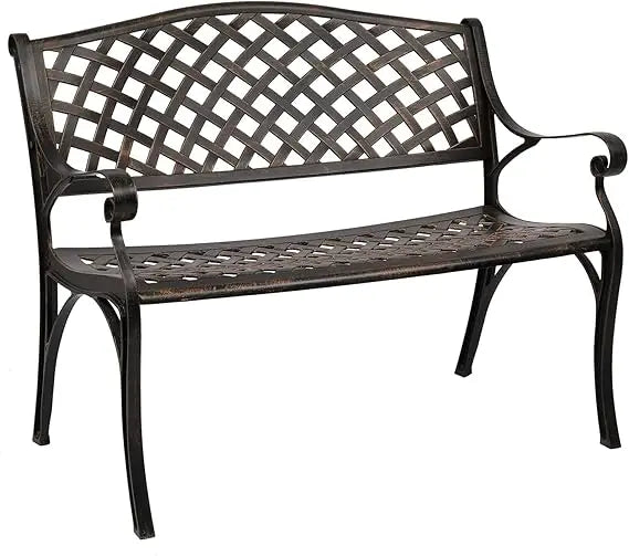 40.5" Patio Garden Bench,Anti- Rust Cast Iron Cast Aluminum Frame for Outdoor Path Yard Lawn Work Entryway Decor Deck (Brown)