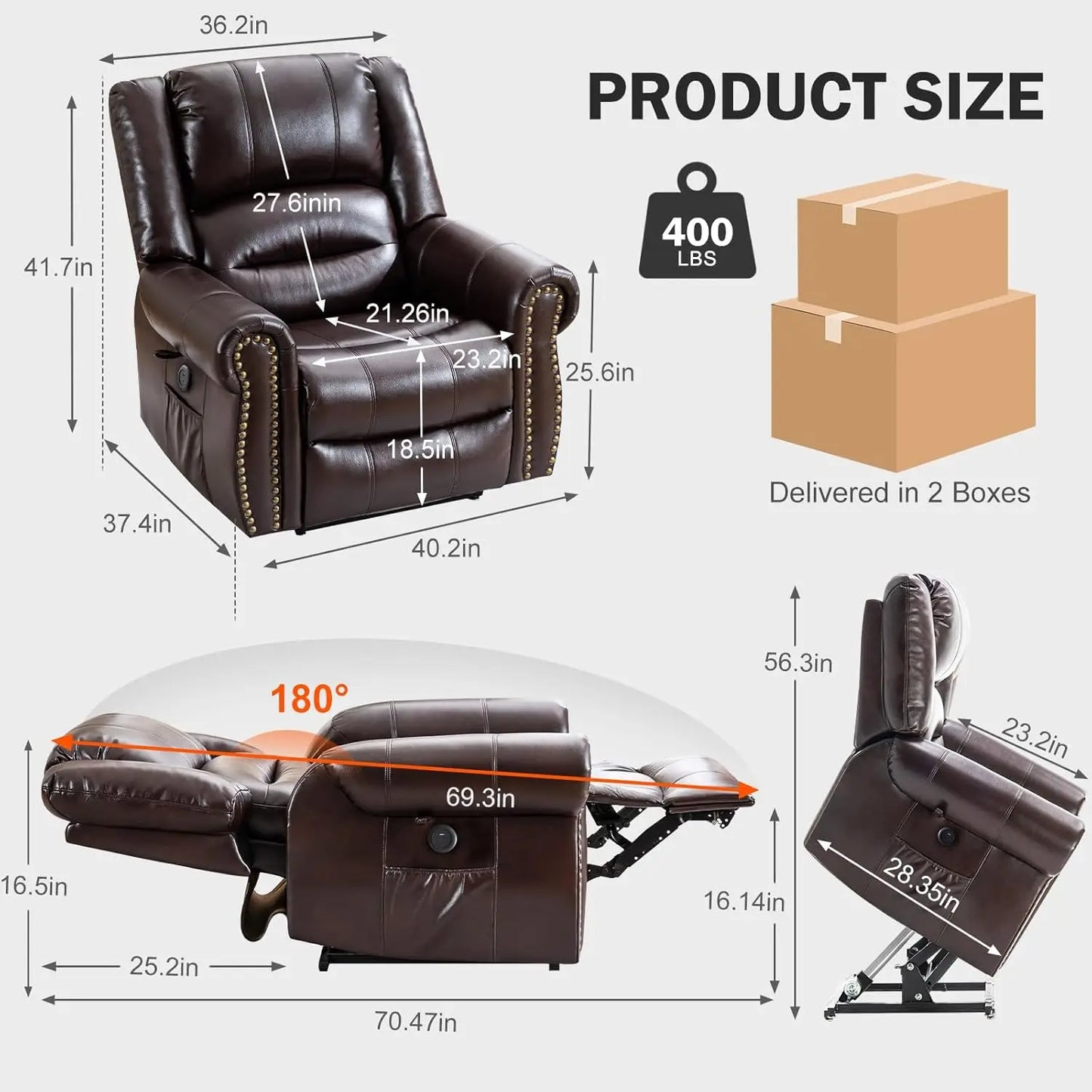 [Limited Stock, Buy Now!]Dual Motor Lay Flat Lift Chairs Recliners for Elderly with Massage and Heat, Breathable Leather Infinit