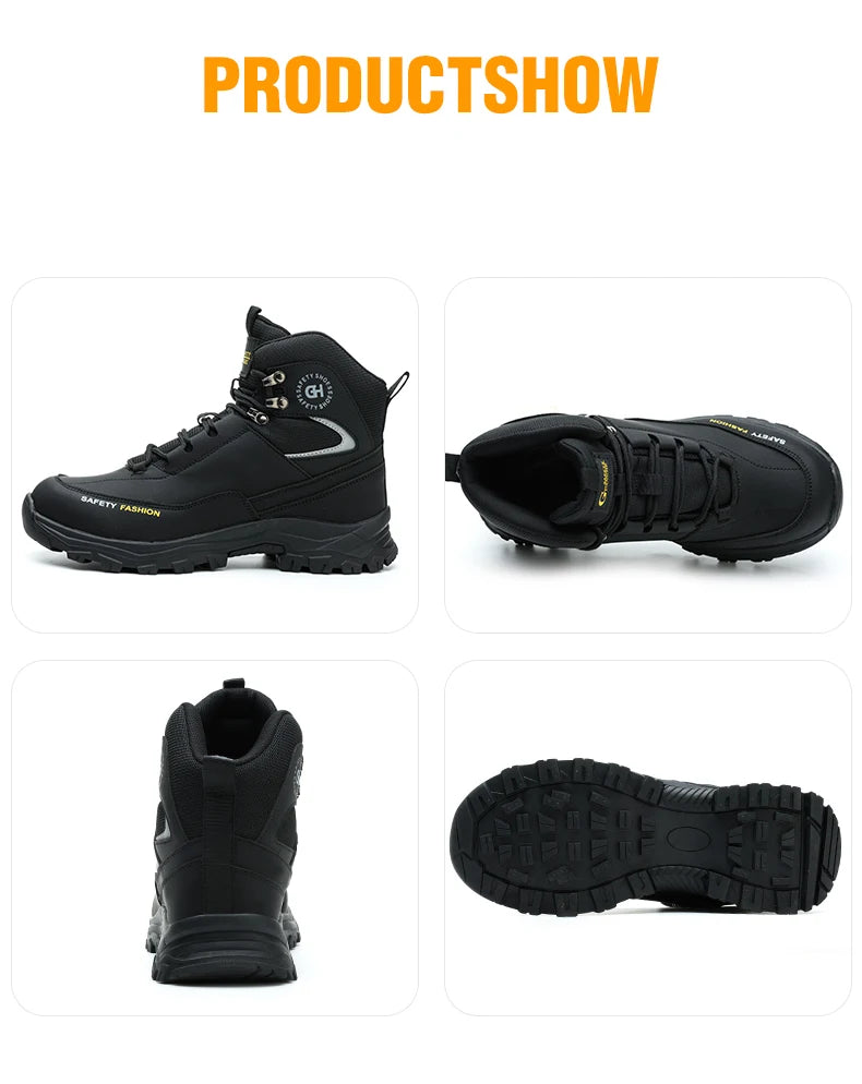 High Top Safety Shoes Men Steel Toe Work Shoes Men Work Safety Boots Anti Smash Safety Indestructible Waterproof Platform Boots