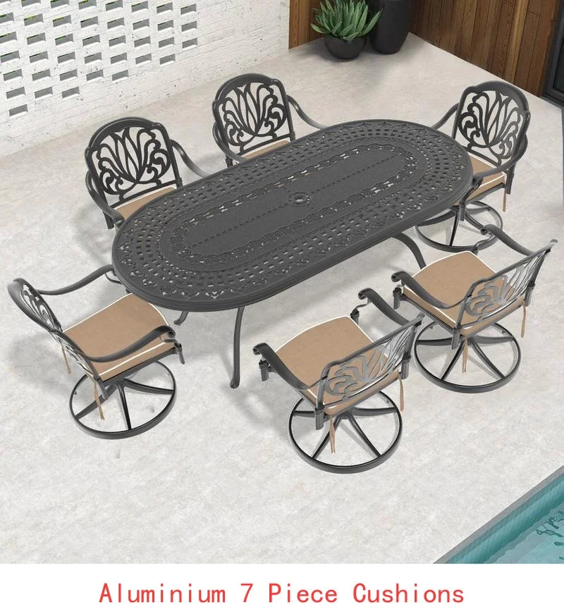 9-Piece Outdoor Dining Set, All-Weather Cast Aluminum Furniture, Black Frame