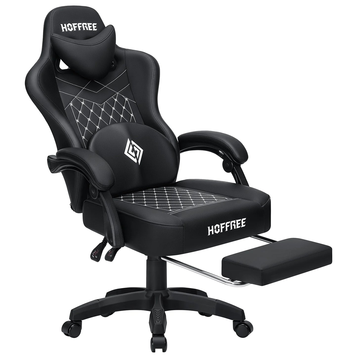 Leather Gaming Chair with Footrest Bluetooth Speaker Dual Function Massage Height Adjustable Recliner Computer Office Chair Sofa