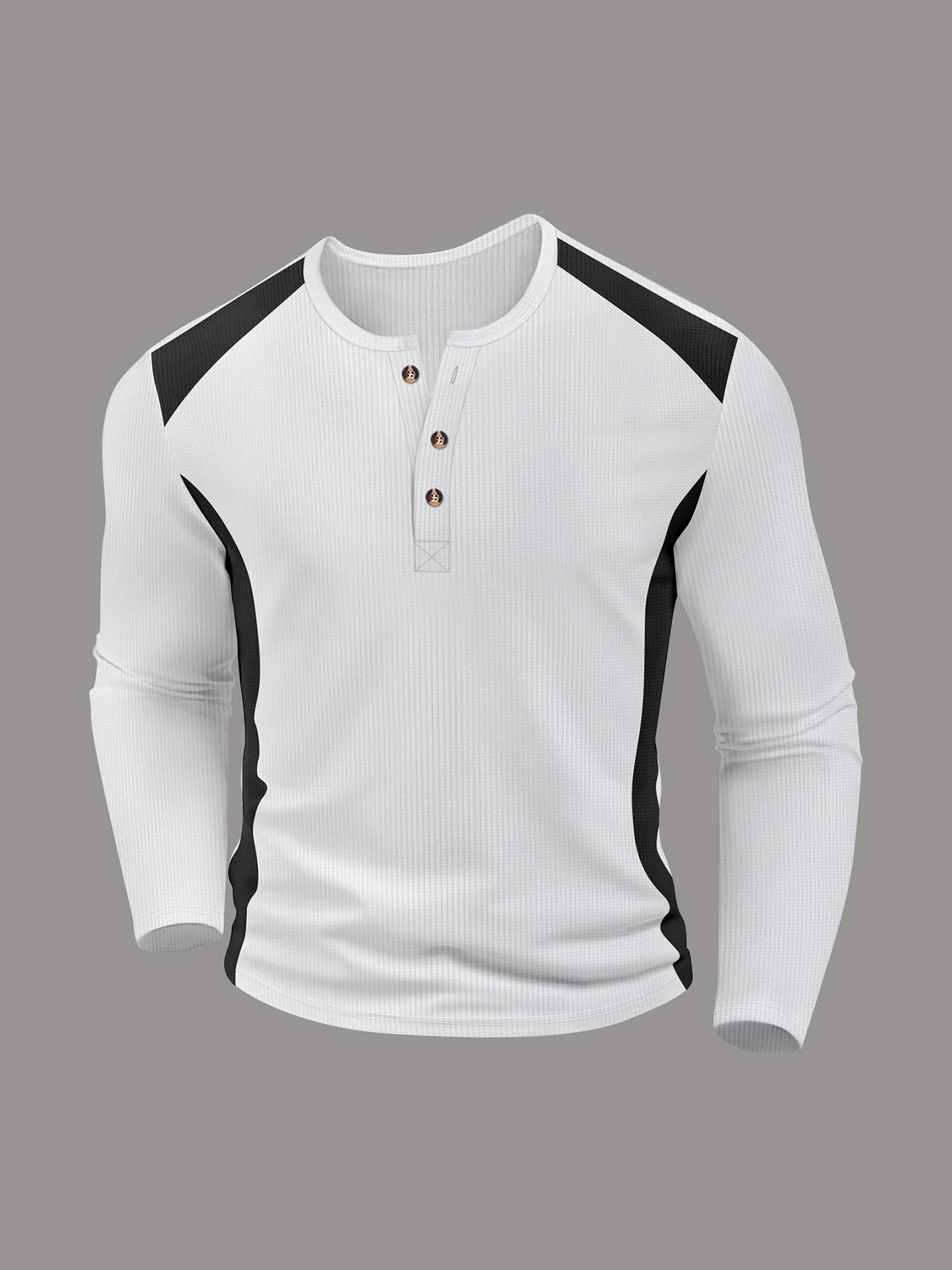 Men s Casual  Fit Long Sleeve Henley T-Shirt Button Up Contrast Color Tops Spring Autumn Fashion Pullover Shirt