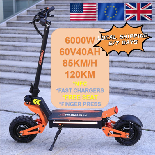 TOURSOR X5 USA EU UK E Scooters 6000W Dual Motor 60V40ah Electric Scooter Adult 11 Inch Off-road Vacuum Tire E-Scooter