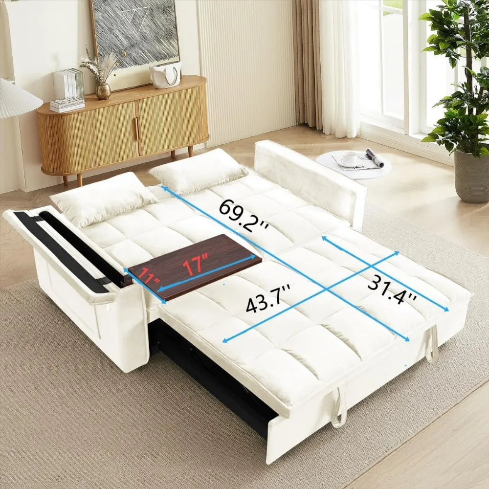 55 Velvet Sleeper Sofa Bed with 3-in-1 Functionality, Pull Out Couch, Adjustable Back, and 2 Pillows - Convertible Futon Sofa