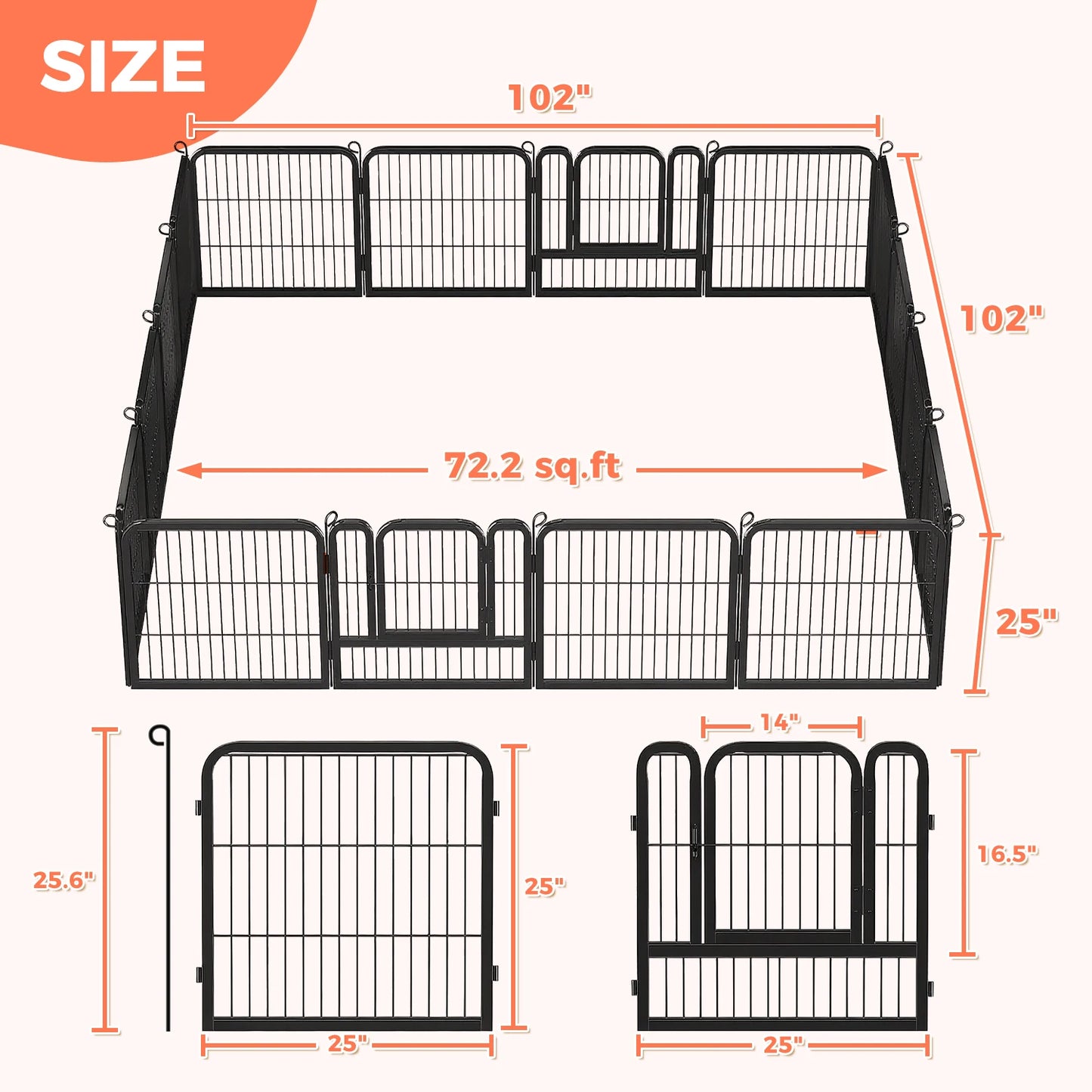 Heavy-Duty Metal Puppy Playpen – 24"/32"/40" Options, 8/16 Panels, Ideal for Indoor Use & Outdoor (RV Camping, Yard, Garden)