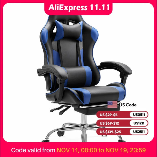 JHK Ergonomic Racing Gaming Chair Adjustable Swivel PU Leather with Headrest and Lumbar Support For Office Computer Living Room