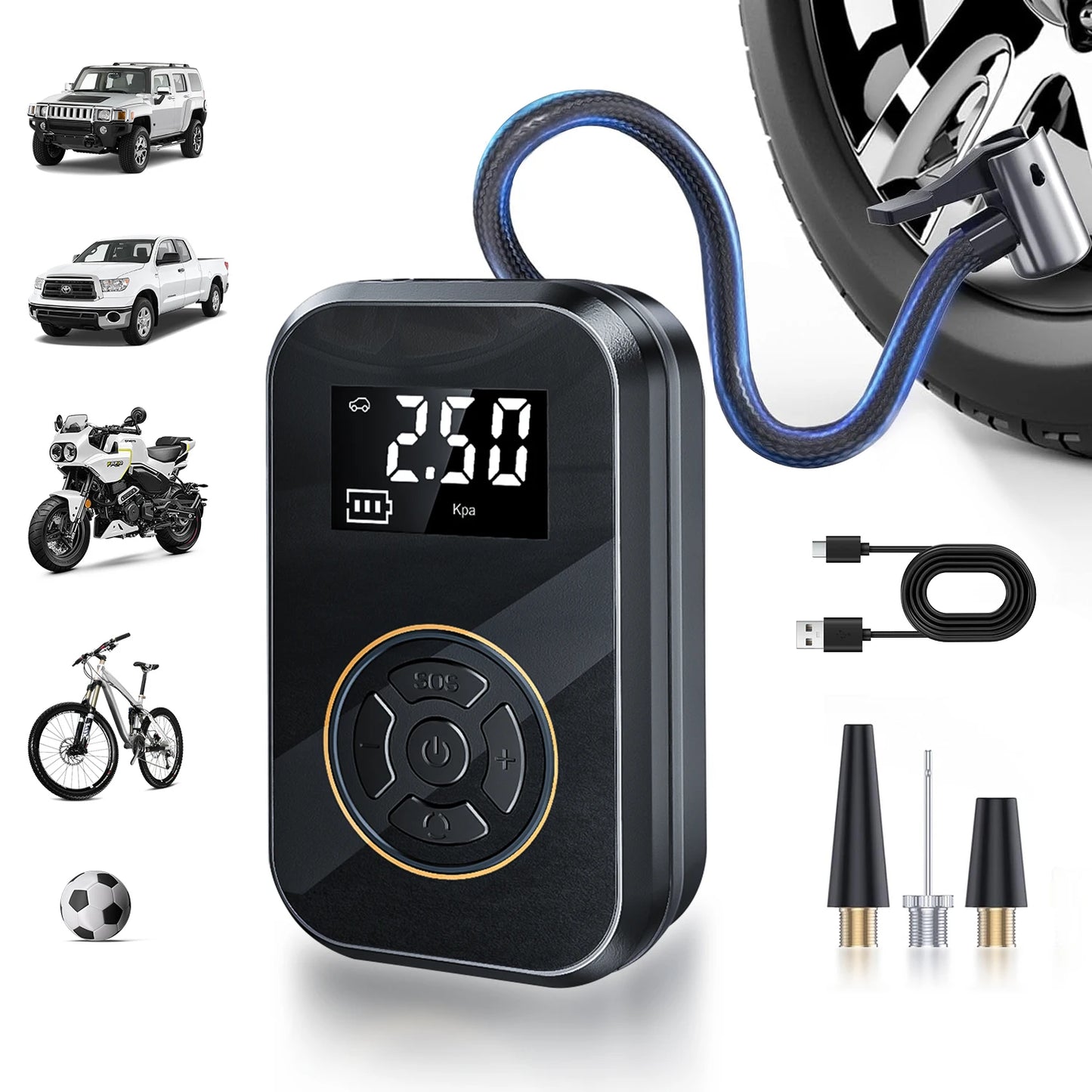 BELIBUY Portable Tire Inflator Car Tire Inflator Tire Inflator Pump With Digital Display Electric Inflator Mini Bicycle Air Pump