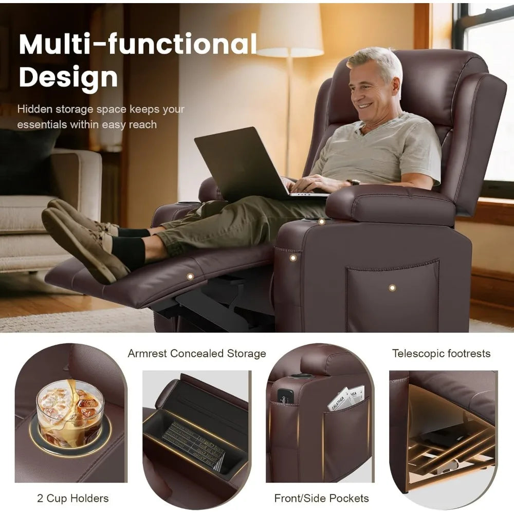 Heated Massage Recliner: Electric Power Home Theater Reclining Chair with Storage Pockets and Adjustable Lumbar Support Sofa