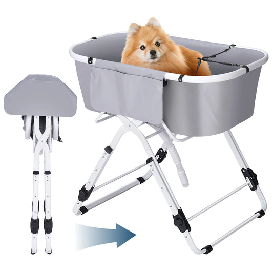 Portable Dog Bath Tub Collapsible Pet Bathtub Space Saving Adjustable Height Pet Bathing Tub with Shower Hole for Cats and Dogs