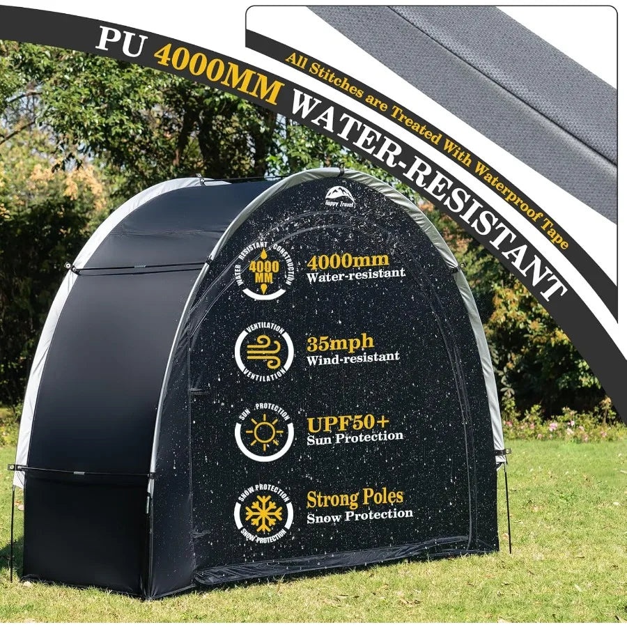 Happy Travel Bike Storage Shed TentOutdoor Portable Bicycle Storage Sheds with 210D Oxford Fabric PU4000 Waterproof for 2 3 4 6
