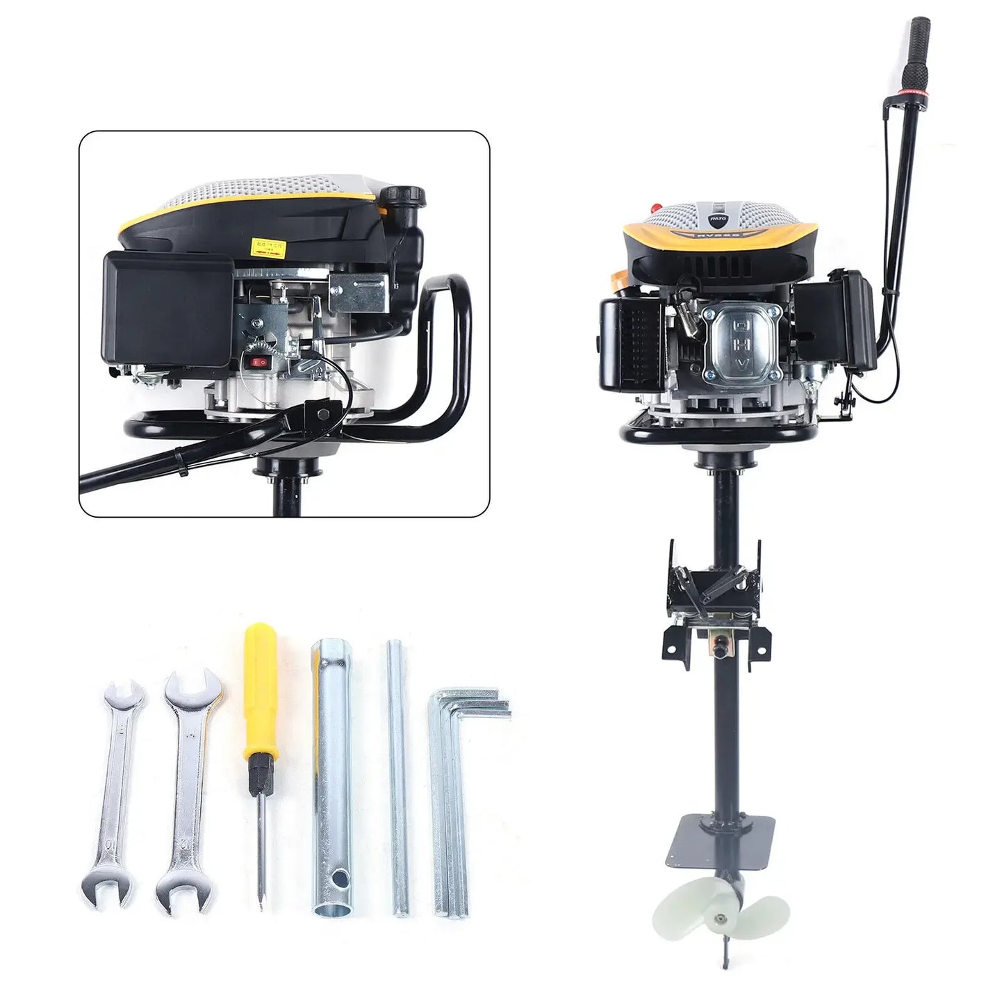 4-Stroke 9HP Outboard Motor 225CC Heavy-Duty Outboard Motor Fishing Boat Marine Engine for Fishing Aquaculture Outdoor Adventure