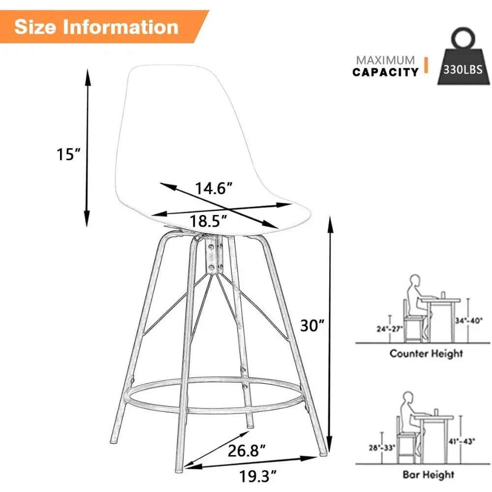 30" Swivel Bar Stools with Backs Set of 4 Black Plastic Bar Height Stools Hight Back Bar Chairs with Metal Legs Protector