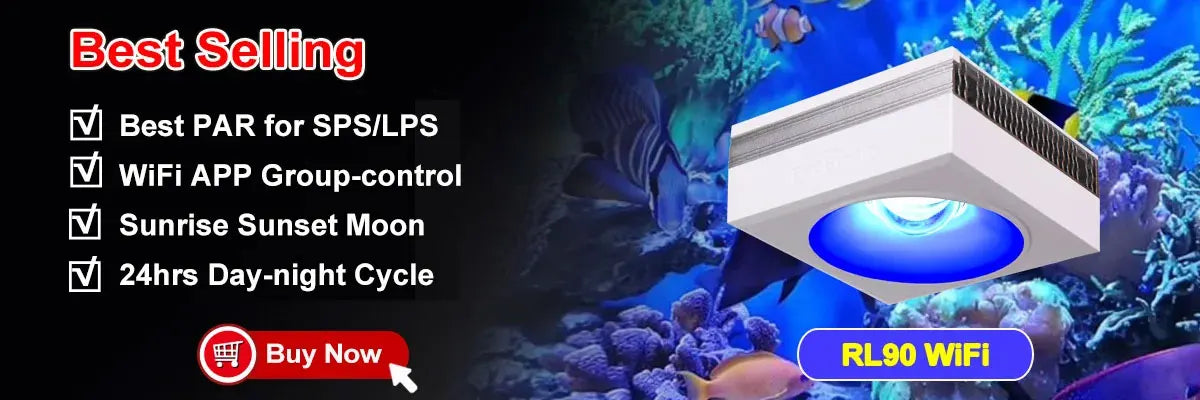 PopBloom WiFi Marine Aquarium Light RL60/RL90, Full Spectrum Aquarium Lamp LED For Coral SPS/LPS Nano Tank, Include Arm Mount