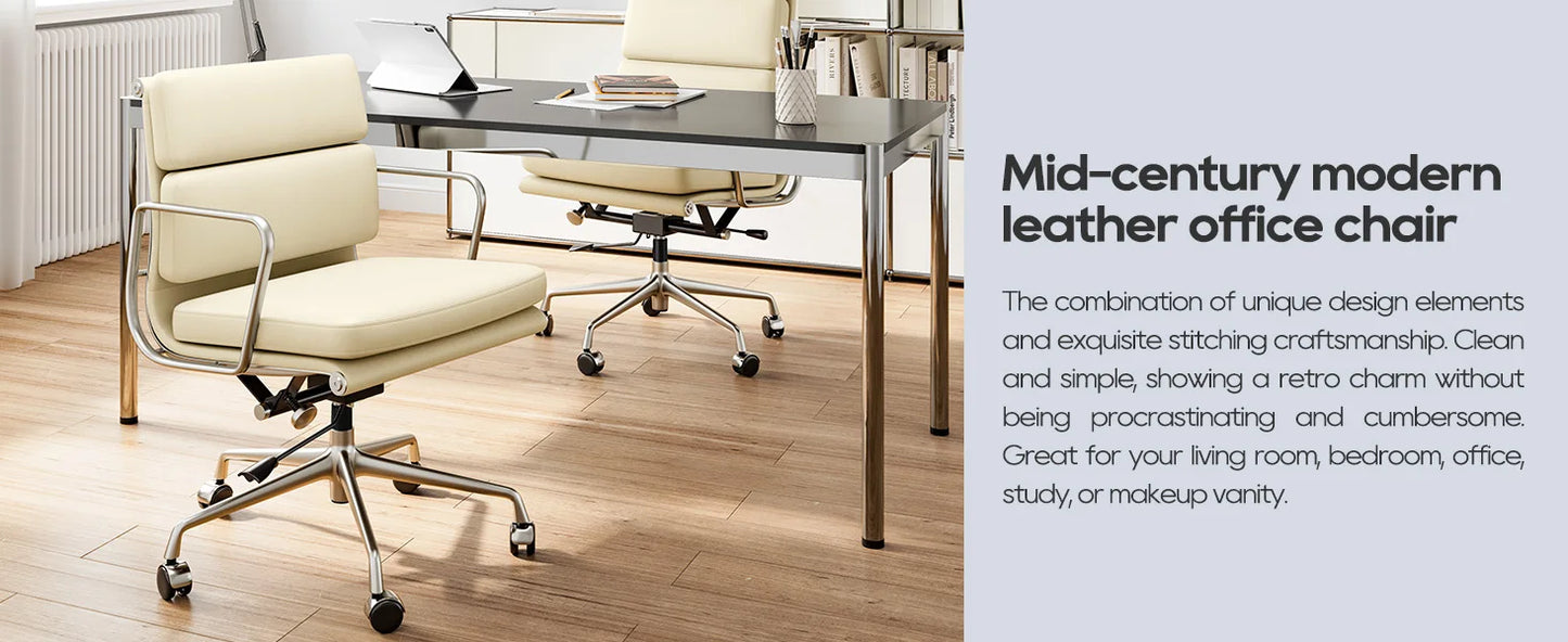 Office Guest Chair Upholstered Leather Comfortable Reception Chairs with Wheels Adjustable Swivel Rolling Office Chairs