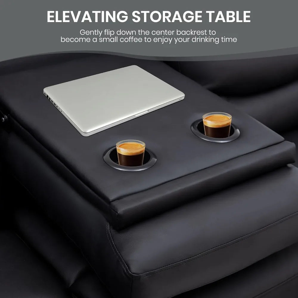 Sofa, 3 Seater Recliner Sofa with Flipped Middle Backrest,Cup Holder, Loveseat Recliner Sofa PU Leather Manual Reclining Couch