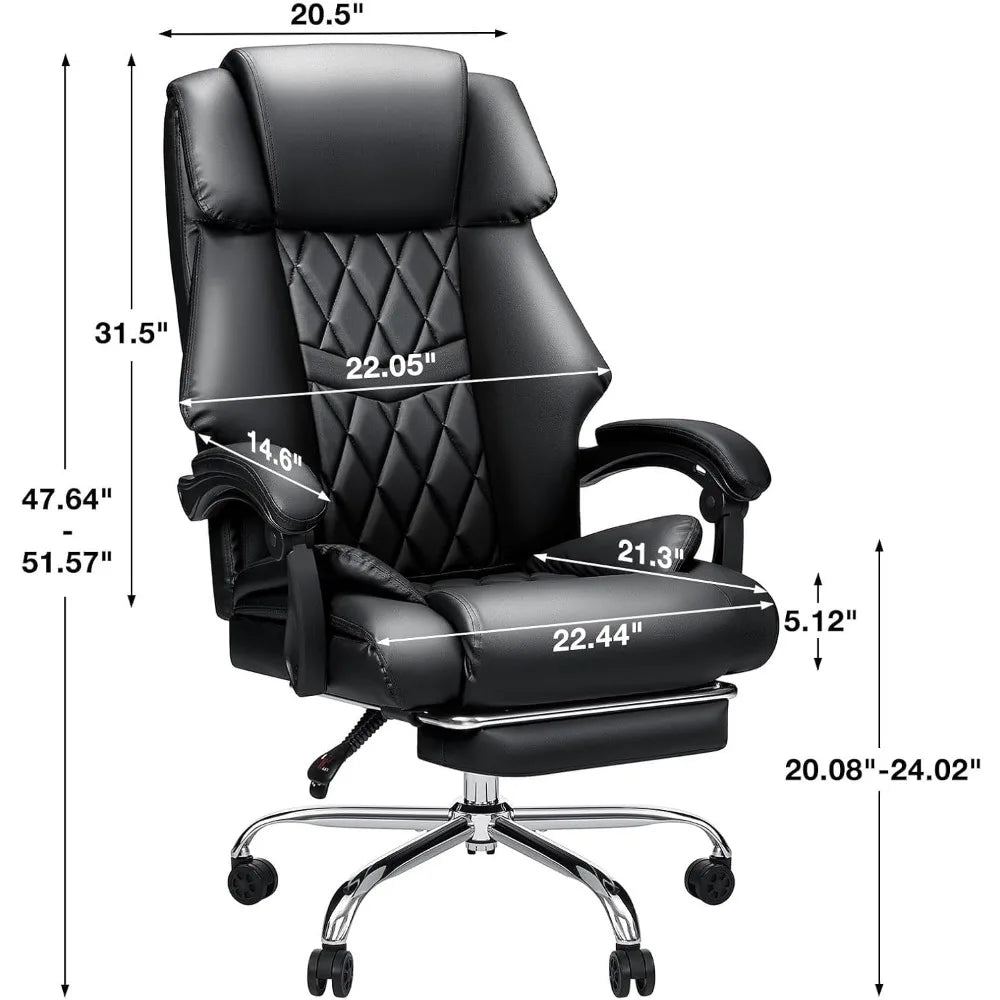 Office Chair Big and Tall 550lbs Reclining Office Chairs with Footrest Executive Extra Wide Seat Office Chair PU Leather