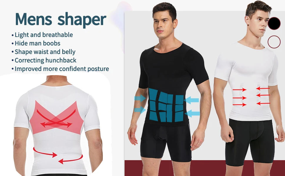 Mens Compression Shirt Slimming Body Shaper Vest Workout Tank Tops Abs Abdomen Undershirts