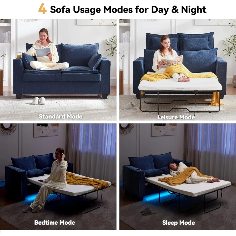 Pull Out Sofa Bed, Sleeper Sofa Couch,Convertible Chenille Loveseat with USB Charging Port and Memory Foam Mattress