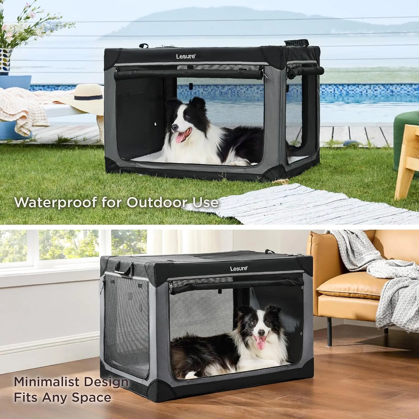 Soft Collapsible Dog Crate - 42 Inch Portable Travel Dog Crate for Extra Large Dogs Indoor & Outdoor, 4-Door Foldable