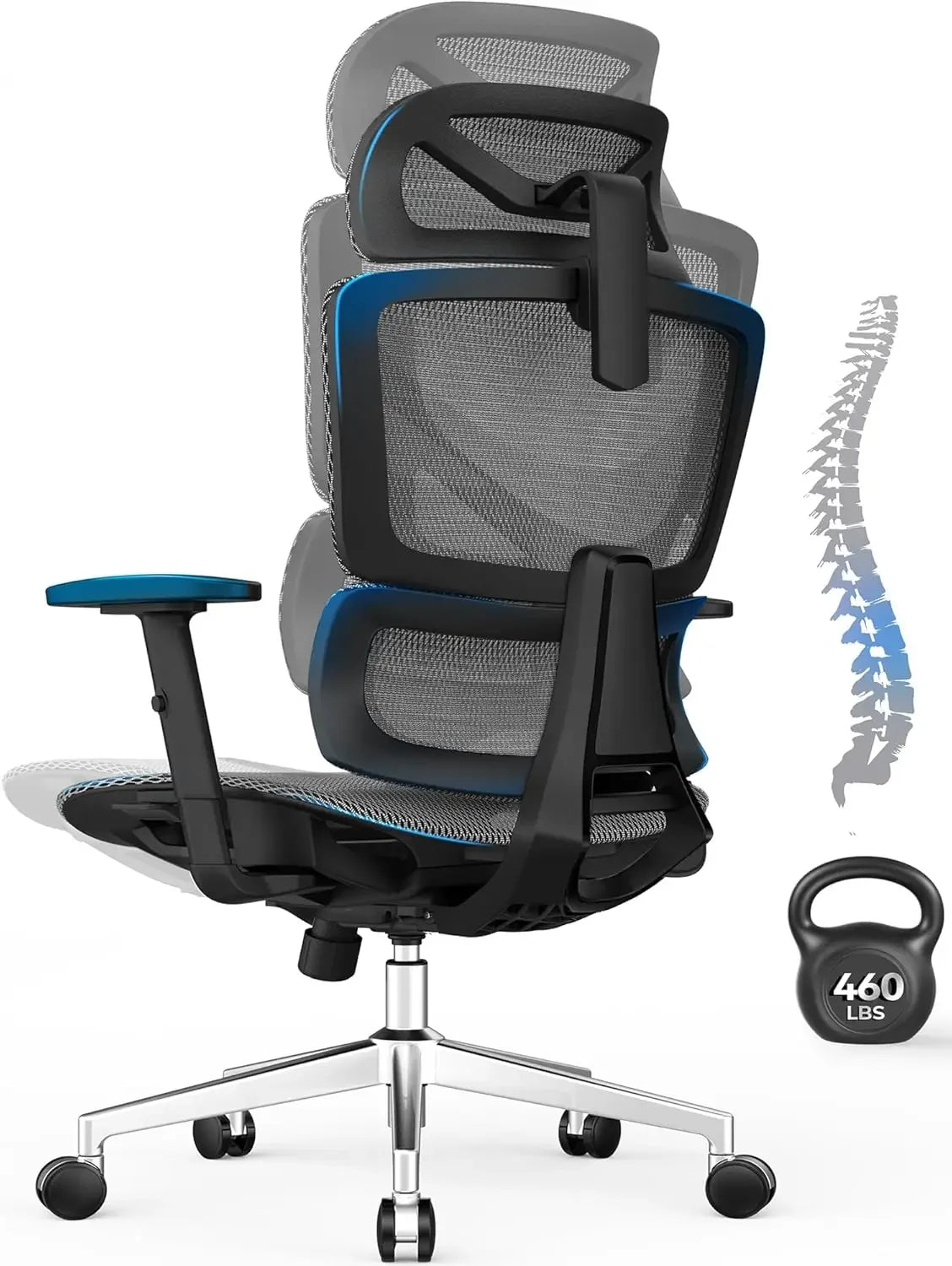 Ergonomic Mesh Office Chair - 6‘6“ Big & Tall Home Office Desk Chairs Seat Depth Adjustable with Lumbar Support - Back Height