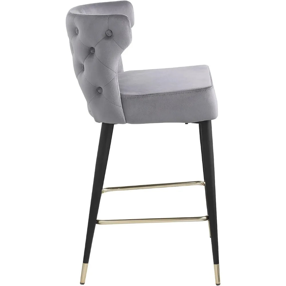 Counter Height Bar Stools Set of 2,Upholstered Kitchen Bar Chair with Footrest, 26.4" Kitchen Counter Stool Thick Cushion Metal