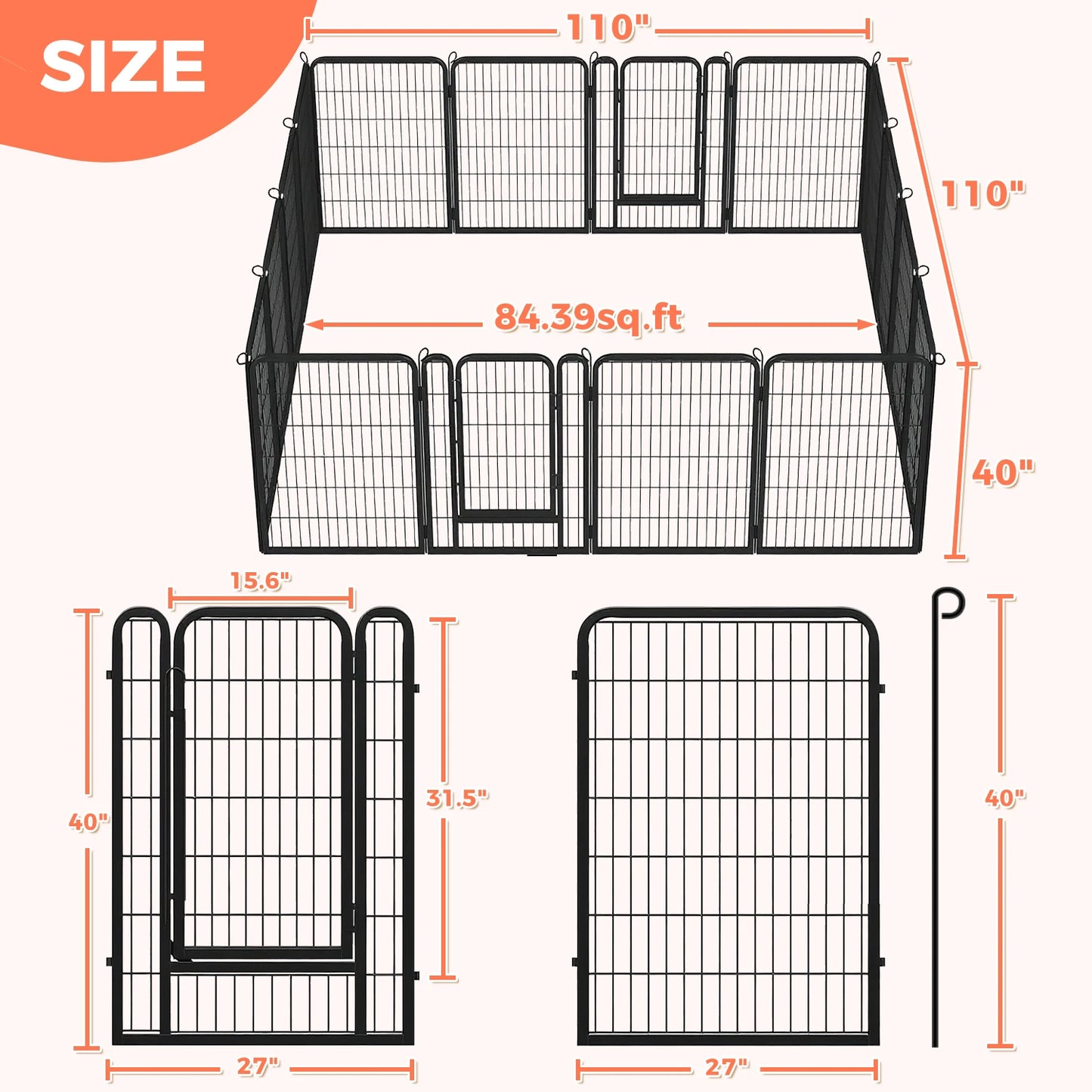 Heavy-Duty Metal Puppy Playpen – 24"/32"/40" Options, 8/16 Panels, Ideal for Indoor Use & Outdoor (RV Camping, Yard, Garden)
