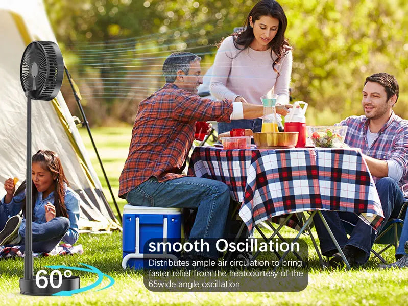 Remote Control Hand Strap &USB Charging Port  Battery Operated Portable Standing Fan, 4 Speed, Timer for Camping Travel Outdoor,