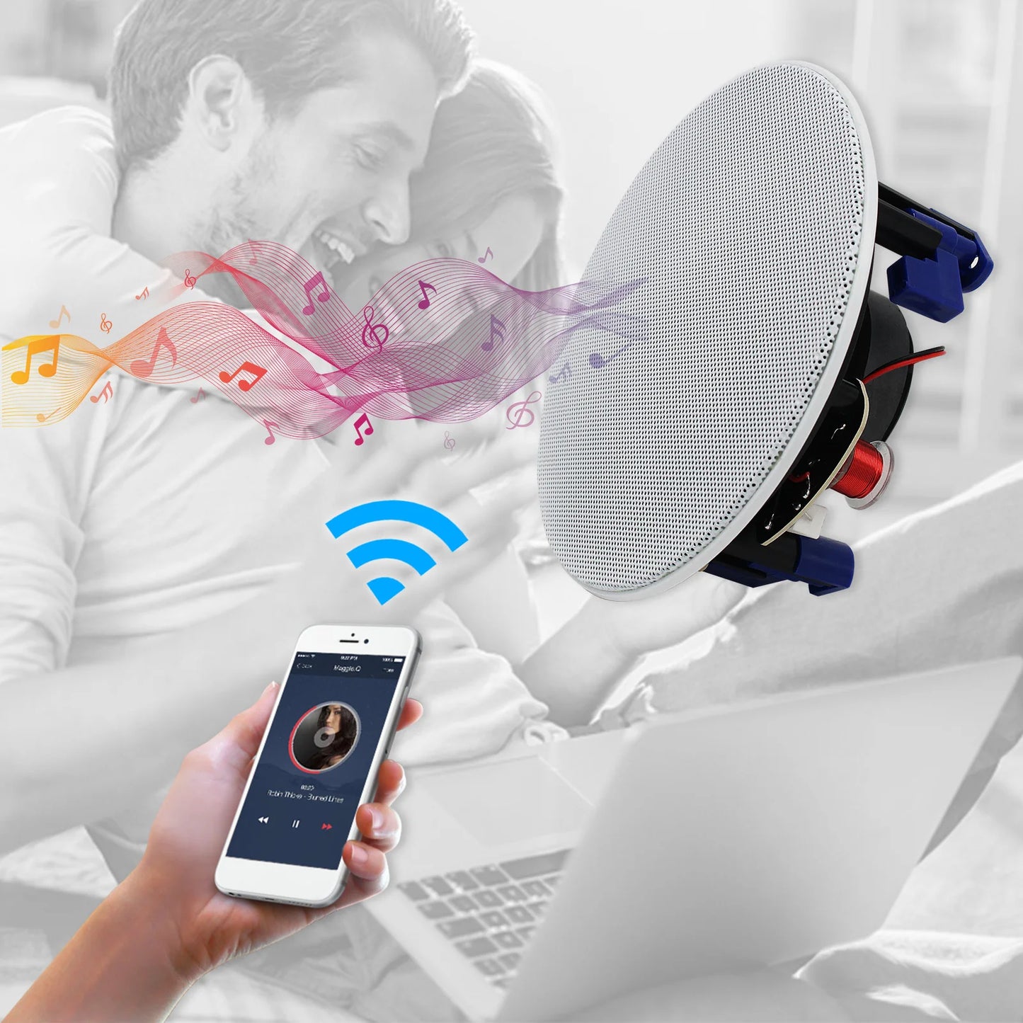 Herdio 4 " 320 Watts 2-Way Bluetooth Ceiling Speakers Package Perfect For Home Theater System Living Room Flush Mount 4 Speaker