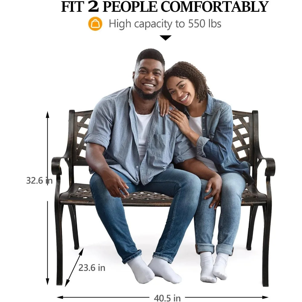 40.5" Patio Garden Bench,Anti- Rust Cast Iron Cast Aluminum Frame for Outdoor Path Yard Lawn Work Entryway Decor Deck (Brown)